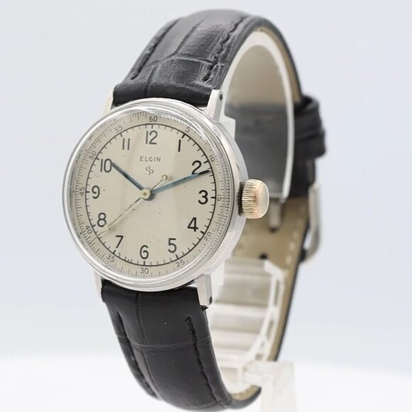 Vintage 1947 Elgin 6606 Tactical Dial Men's Mechanical Wristwatch 539 USA Steel